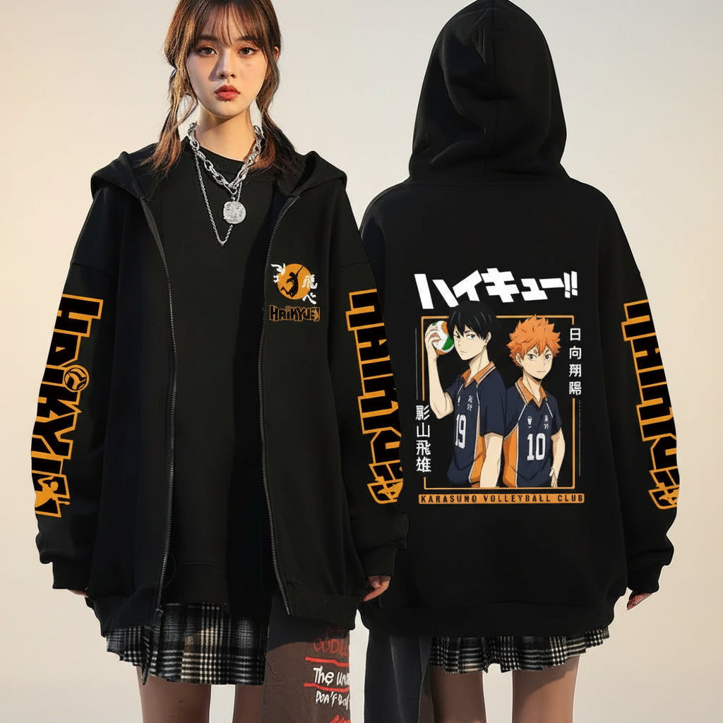 🏐 Haikyuu!! Karasuno High School Zip-Up Hoodie – Unisex Anime Streetwear FitiqueFit
