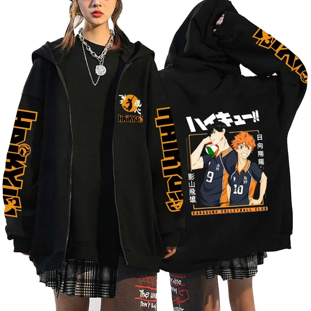 🏐 Haikyuu!! Karasuno High School Zip-Up Hoodie – Unisex Anime Streetwear FitiqueFit