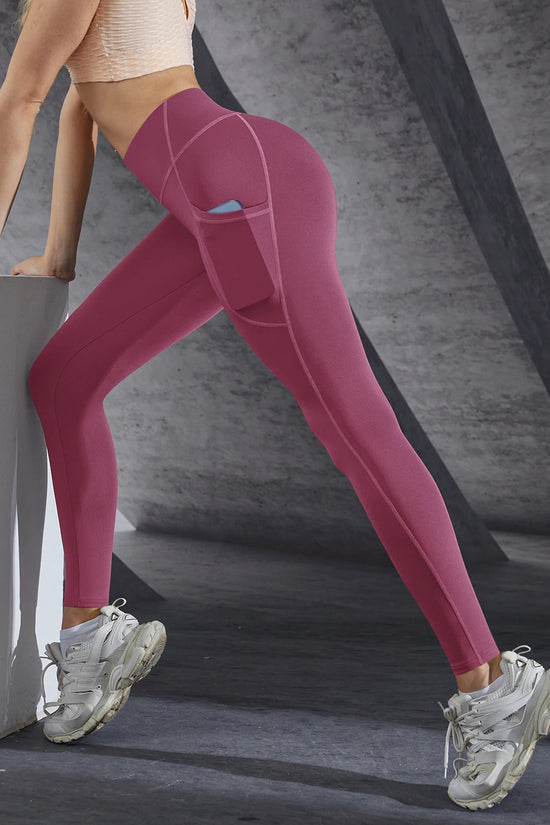 New High Waist Women's Leggings Stretch Yoga Pants Tights With Pockets Push Up Fitness Running Sportswear Solid Color Pants 