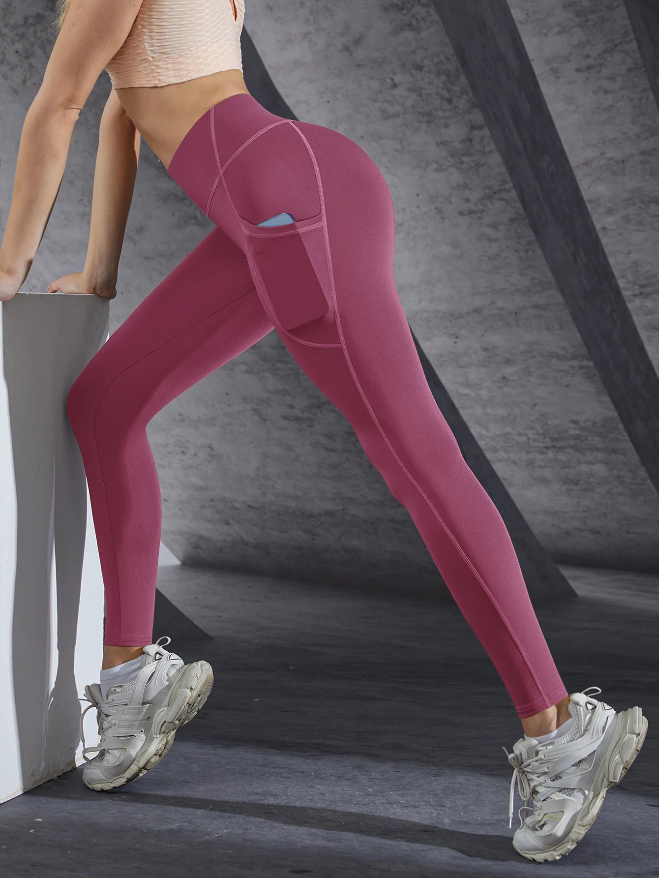 New High Waist Women's Leggings Stretch Yoga Pants Tights With Pockets Push Up Fitness Running Sportswear Solid Color Pants 