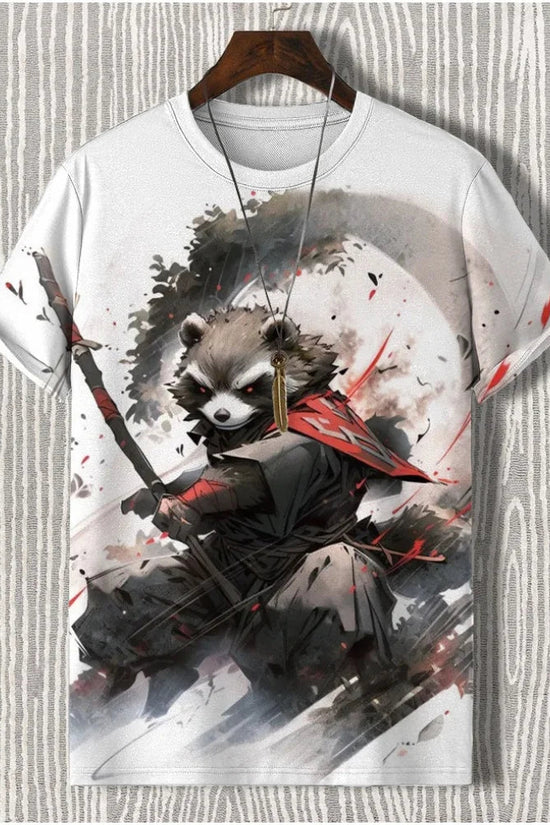 Samurai Cat Graphic T-Shirt – Japanese Style 3D Print Men's Tee FitiqueFit