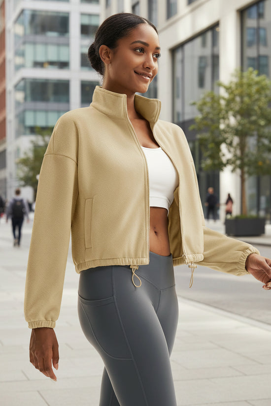 TACVASEN Winter Fleece Cropped Jackets Womens Fashion Stand Collar Casual Outwear Tops Lightweight Warm Outdoor 4 Pockets Coats 