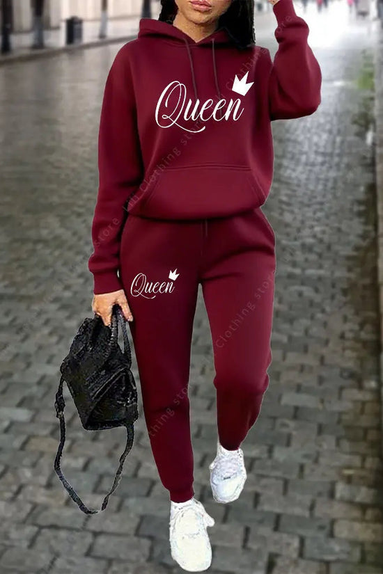Queen Letter Graphic Print Women's Sets Hoodies Pants 2pcs Suit Autumn Winter Sports Jogging High quality Aesthetic Tracksuit 