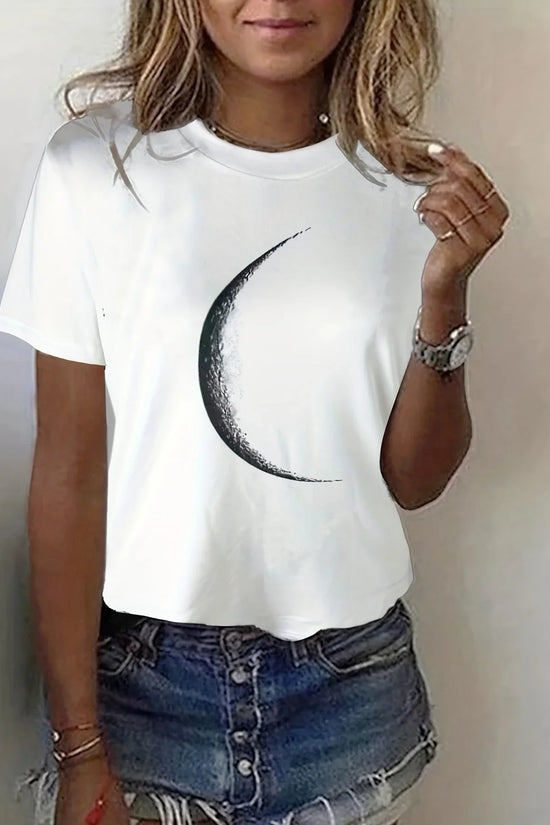 Moon Print Crew Neck T-Shirt FitiqueFit