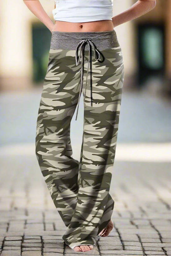 S-8XL Fashion Women Casual Loose Stretch Printing Long Wide Leg Yoga Pants Drawstring  Lounge Pants Pajama Pants FitiqueFit