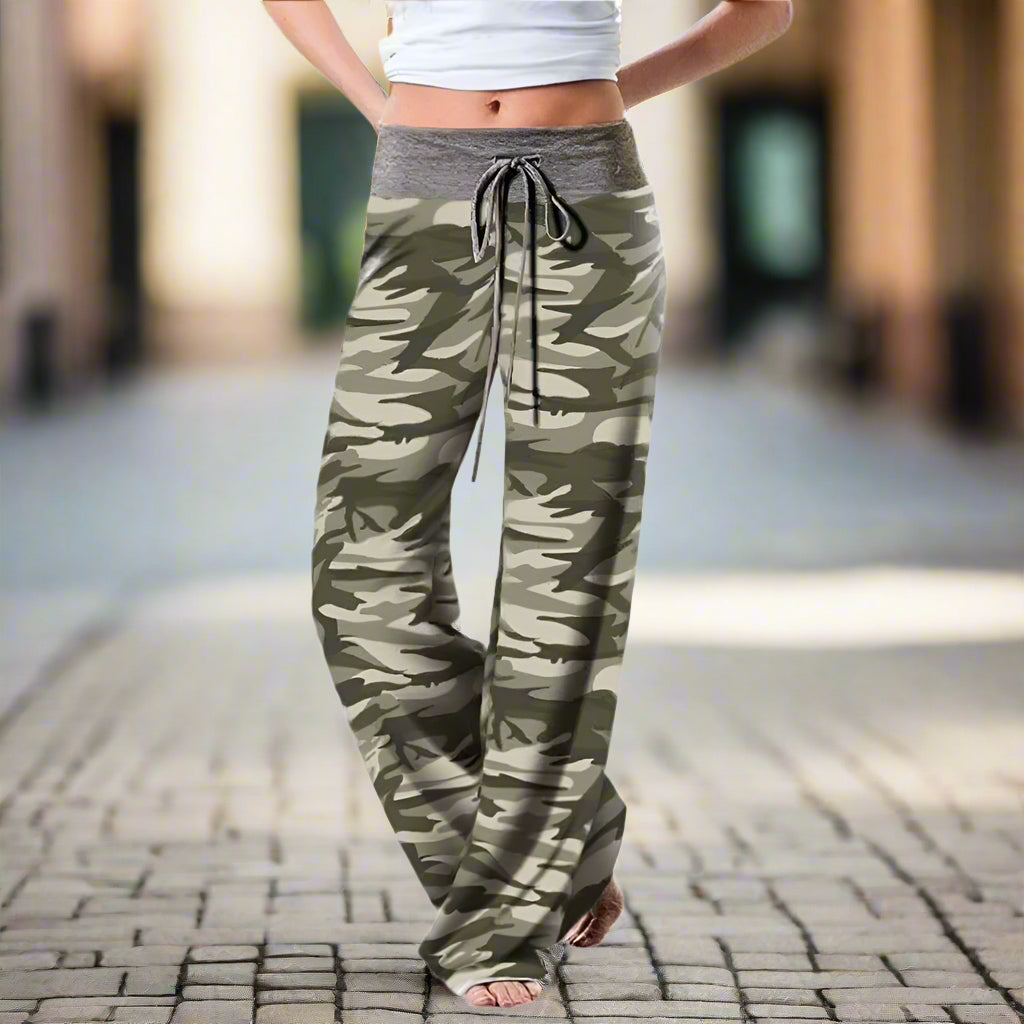 S-8XL Fashion Women Casual Loose Stretch Printing Long Wide Leg Yoga Pants Drawstring  Lounge Pants Pajama Pants FitiqueFit