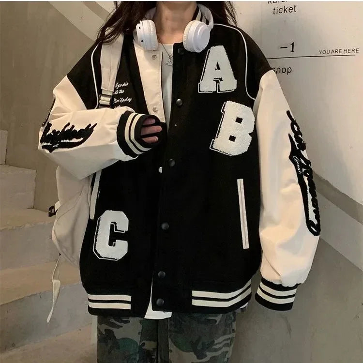 Y2k Lamb Wool Bomber Jacket Female Oversized Streetwear 2025 New Women Harajuku Fashion College Uniform Varsity Baseball Jackets 
