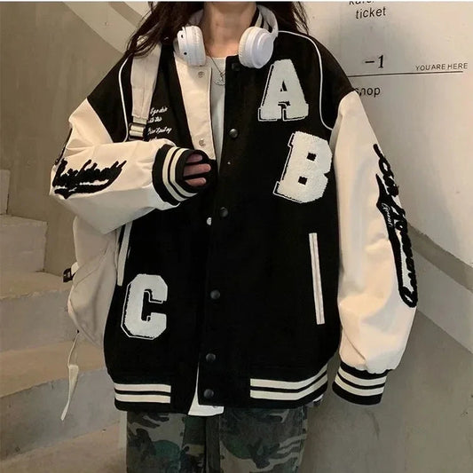 Y2k Lamb Wool Bomber Jacket Female Oversized Streetwear 2025 New Women Harajuku Fashion College Uniform Varsity Baseball Jackets 