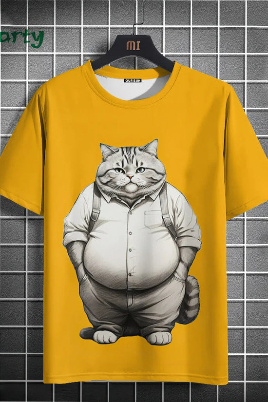 Cat Print T-shirts for Men - Y2K Graphic T-Shirt FitiqueFit