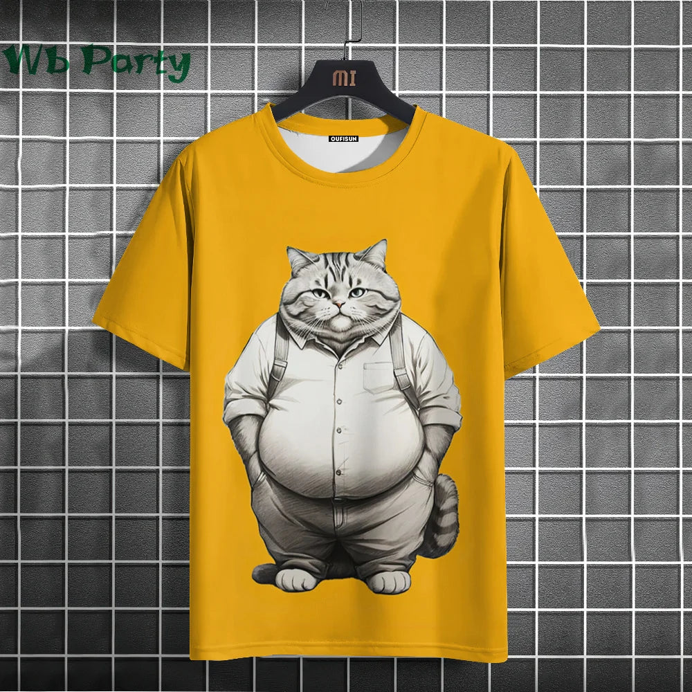 Cat Print T-shirts for Men - Y2K Graphic T-Shirt FitiqueFit
