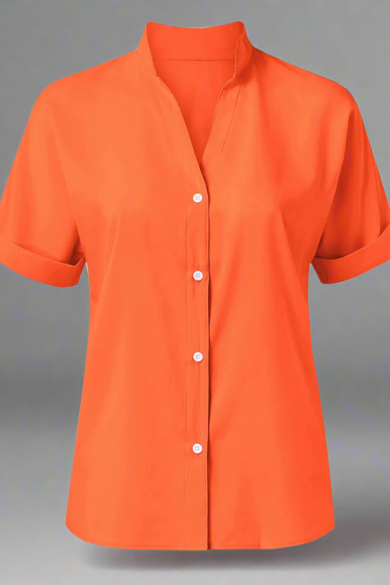 🧡 Summer Women's Satin V-Neck Short Sleeve Shirt – Elegant Casual Wear FitiqueFit