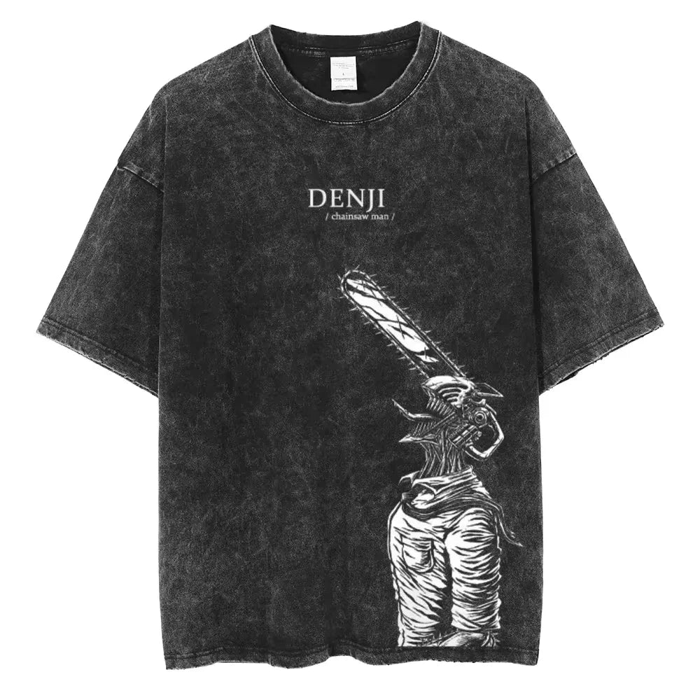 🪚 Chainsaw Man Acid-Washed Vintage Graphic T-Shirt – Harajuku Streetwear FitiqueFit