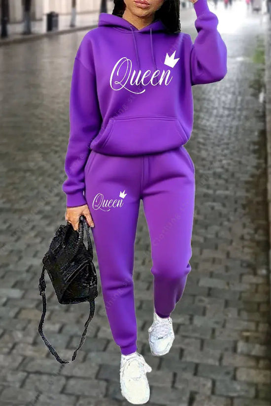 Queen Letter Graphic Print Women's Sets Hoodies Pants 2pcs Suit Autumn Winter Sports Jogging High quality Aesthetic Tracksuit 