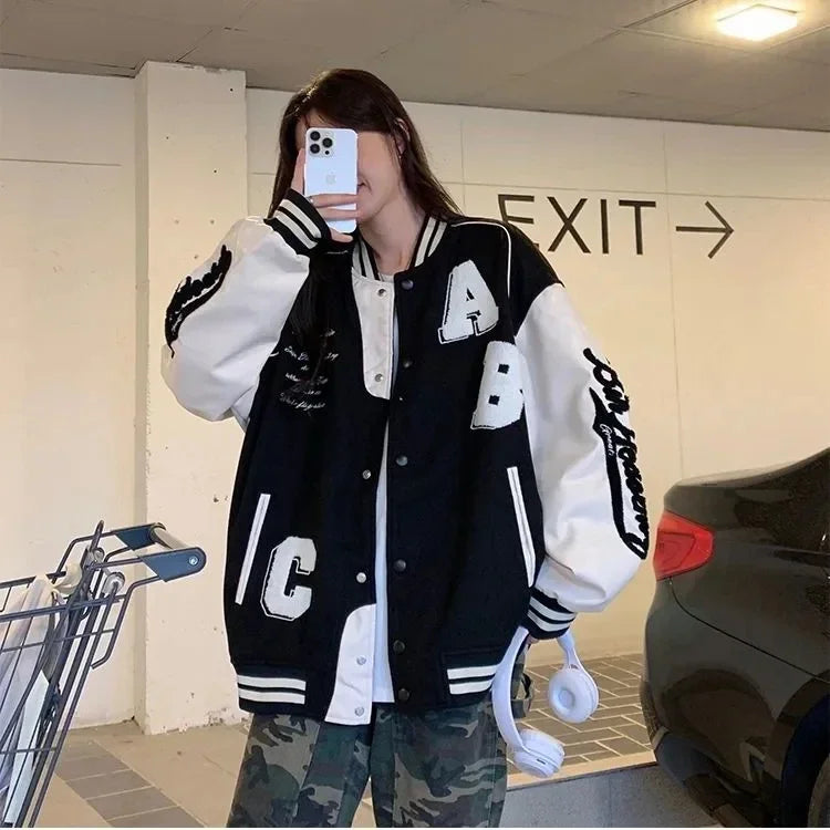 Y2k Lamb Wool Bomber Jacket Female Oversized Streetwear 2025 New Women Harajuku Fashion College Uniform Varsity Baseball Jackets 