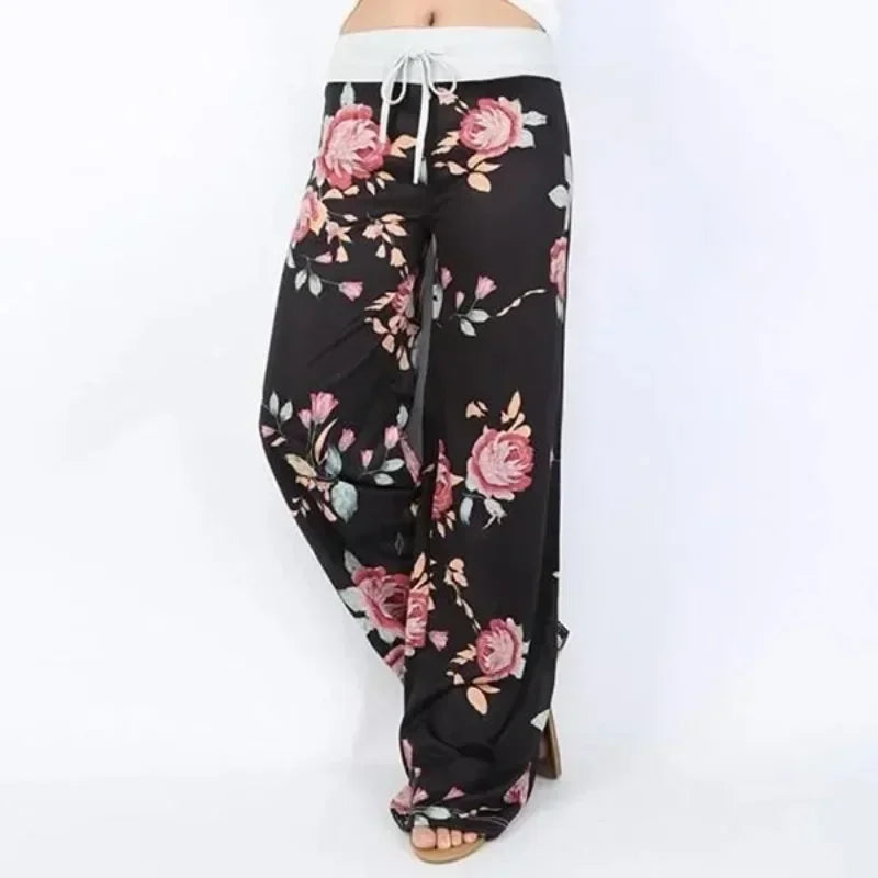 Plus Size Women S-8XL Fashion Casual Loose Stretch Printing Drawstring  Lounge Pants Pajama Long Wide Leg Pants 