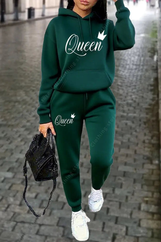 Queen Letter Graphic Print Women's Sets Hoodies Pants 2pcs Suit Autumn Winter Sports Jogging High quality Aesthetic Tracksuit 