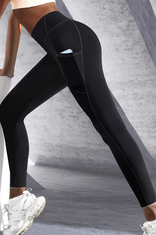 New High Waist Women's Leggings Stretch Yoga Pants Tights With Pockets Push Up Fitness Running Sportswear Solid Color Pants 