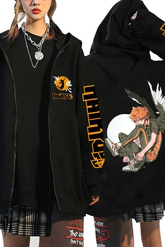 🏐 Haikyuu!! Karasuno High School Zip-Up Hoodie – Unisex Anime Streetwear FitiqueFit