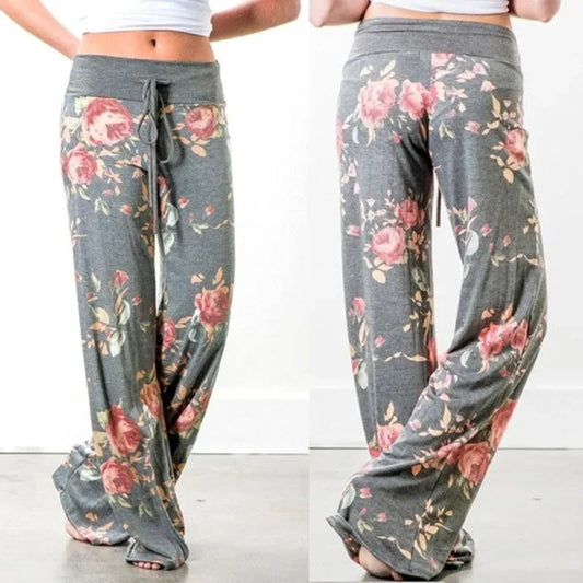 S-8XL Fashion Women Casual Loose Stretch Printing Long Wide Leg Yoga Pants Drawstring  Lounge Pants Pajama Pants FitiqueFit