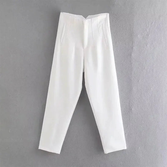 TRAFZA 2024 Woman Solid Trouser High Waist Slim Zipper Fly Long Pants Female Wild Commute Office Lady Woman Pencil Pant Street FitiqueFit