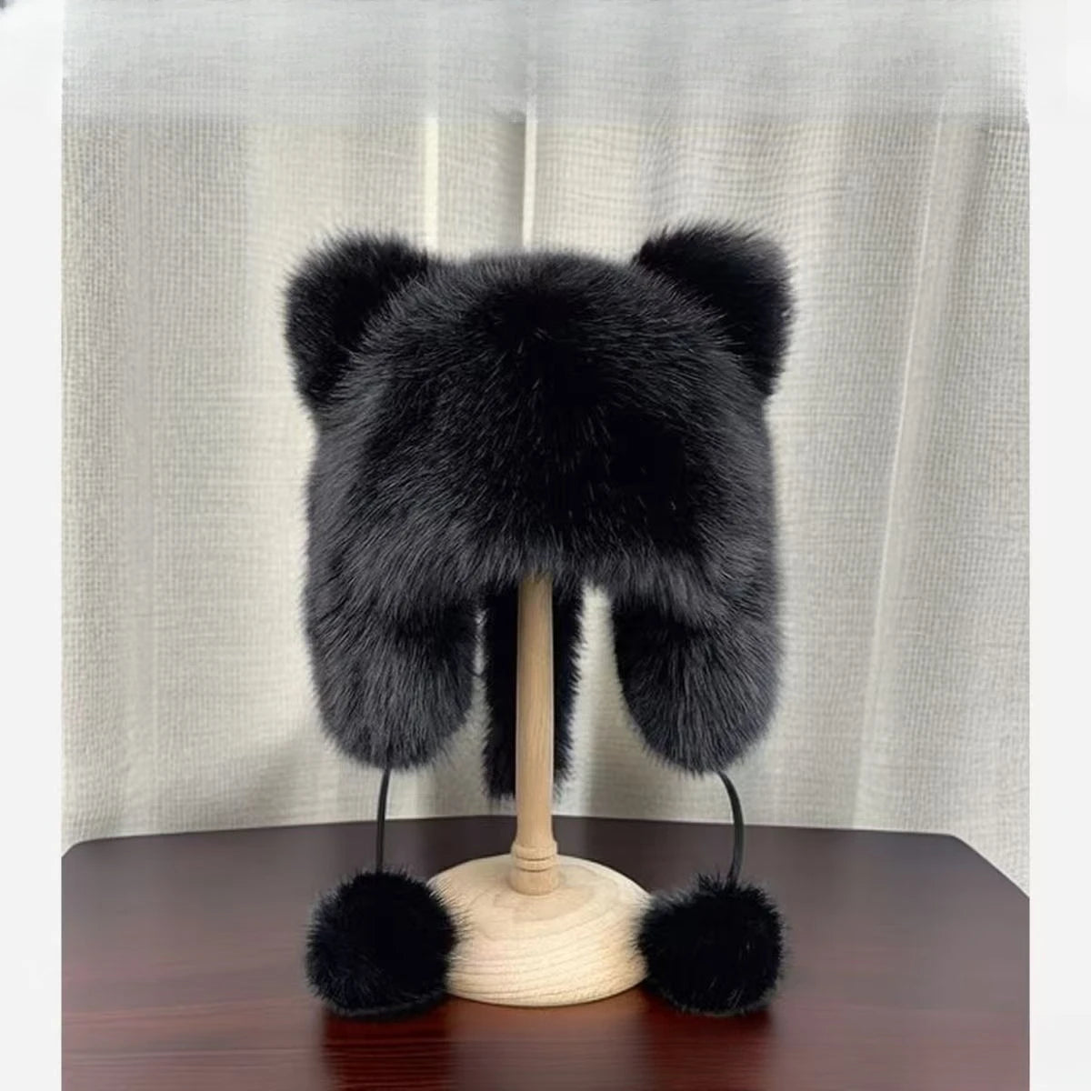 Autumn and Winter imitation fox fur Lei Feng cap with cute cat ear design, thickened warm ear-protecting raccoon cap, plush hat 