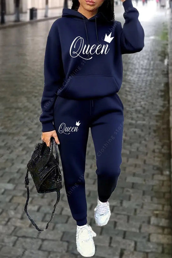 Queen Letter Graphic Print Women's Sets Hoodies Pants 2pcs Suit Autumn Winter Sports Jogging High quality Aesthetic Tracksuit 