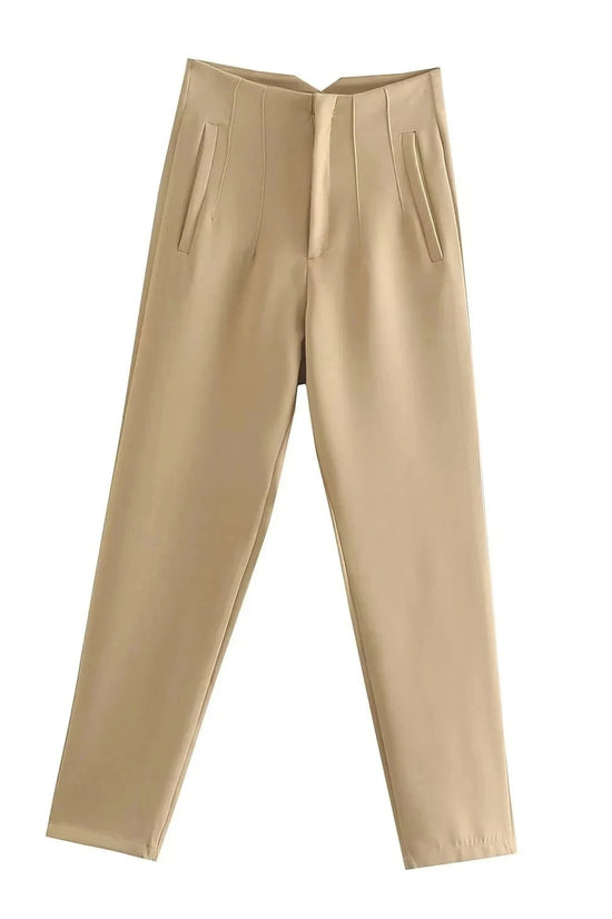TRAFZA 2024 Woman Solid Trouser High Waist Slim Zipper Fly Long Pants Female Wild Commute Office Lady Woman Pencil Pant Street FitiqueFit