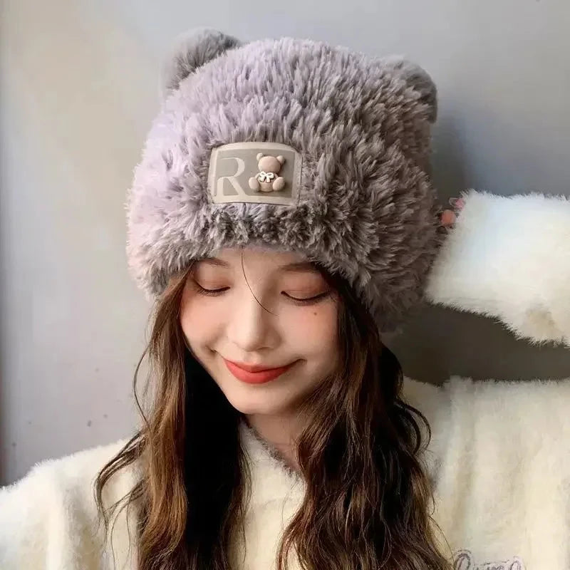 Letter Bear Ears KnittedCute Woolen Hat Beanie Hat Cat Ears Beanie All-match Skull Lovely Cap Winter/Autumn Cute Popular Hat FitiqueFit