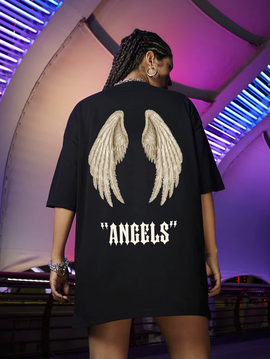 Wings Angels Printing Female Cotton Tee 