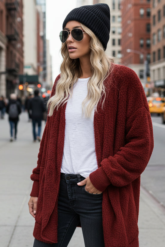 Autumn Winter Double Fleece Cardigan Jacket Women Solid Color Long Sleeve Plush Warm Hooded Lady Jacket Oversized Outerwear Coat 