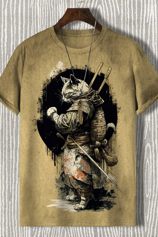 Samurai Cat Graphic T-Shirt – Japanese Style 3D Print Men's Tee FitiqueFit