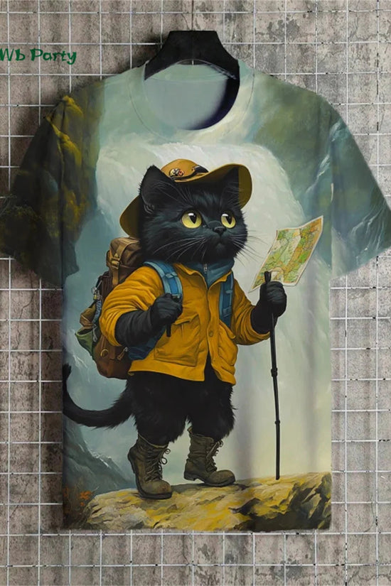 🐱  3D Travel Cat Print T-Shirt – Playful Summer Streetwear FitiqueFit