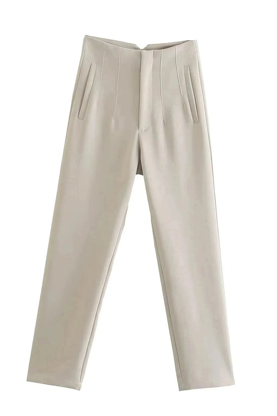 TRAFZA 2024 Woman Solid Trouser High Waist Slim Zipper Fly Long Pants Female Wild Commute Office Lady Woman Pencil Pant Street FitiqueFit