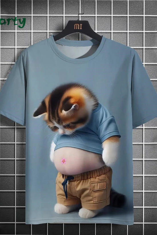 Cat Print T-shirts for Men - Y2K Graphic T-Shirt FitiqueFit