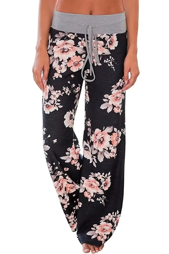 Plus Size Women S-8XL Fashion Casual Loose Stretch Printing Drawstring  Lounge Pants Pajama Long Wide Leg Pants 