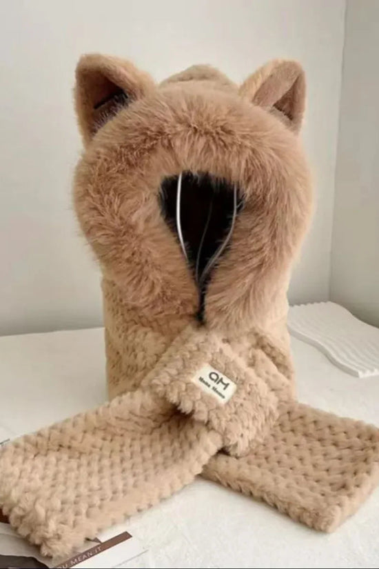 Korean Knitted Cute Fox Ear Design Integrated Bean Hat Women's Scarf Hat Warm Thick Ear Protection Photography Travel Party Gift 