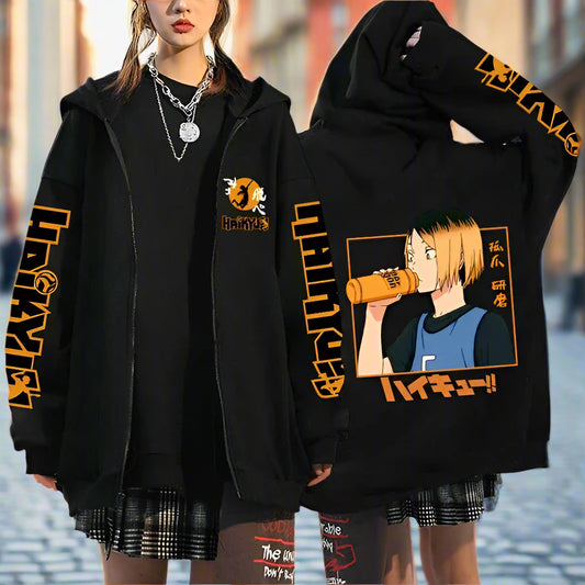 🏐 Haikyuu!! Karasuno High School Zip-Up Hoodie – Unisex Anime Streetwear FitiqueFit