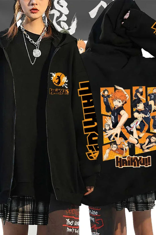 🏐 Haikyuu!! Karasuno High School Zip-Up Hoodie – Unisex Anime Streetwear FitiqueFit