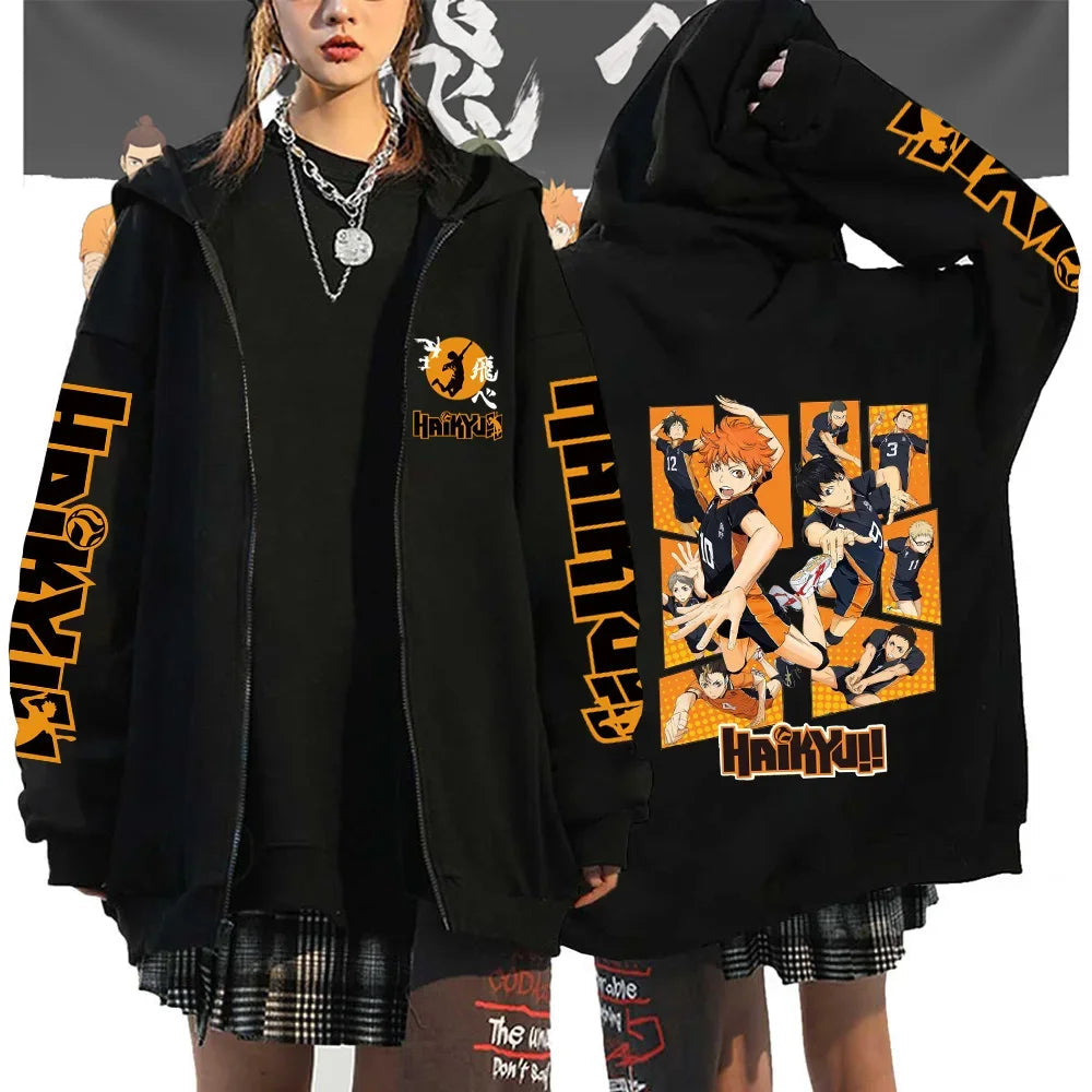 🏐 Haikyuu!! Karasuno High School Zip-Up Hoodie – Unisex Anime Streetwear FitiqueFit