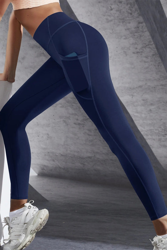 New High Waist Women's Leggings Stretch Yoga Pants Tights With Pockets Push Up Fitness Running Sportswear Solid Color Pants 