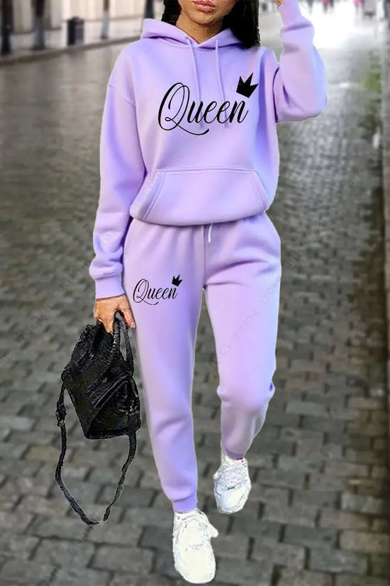 Queen Letter Graphic Print Women's Sets Hoodies Pants 2pcs Suit Autumn Winter Sports Jogging High quality Aesthetic Tracksuit 