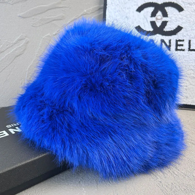 2025 Fluffy Faux Fur Bucket Hats Women Faux Fox Warm Thick Plush Winter Hat Lady Fashion Luxury Panama Furry Fisherman Cap Y2k 