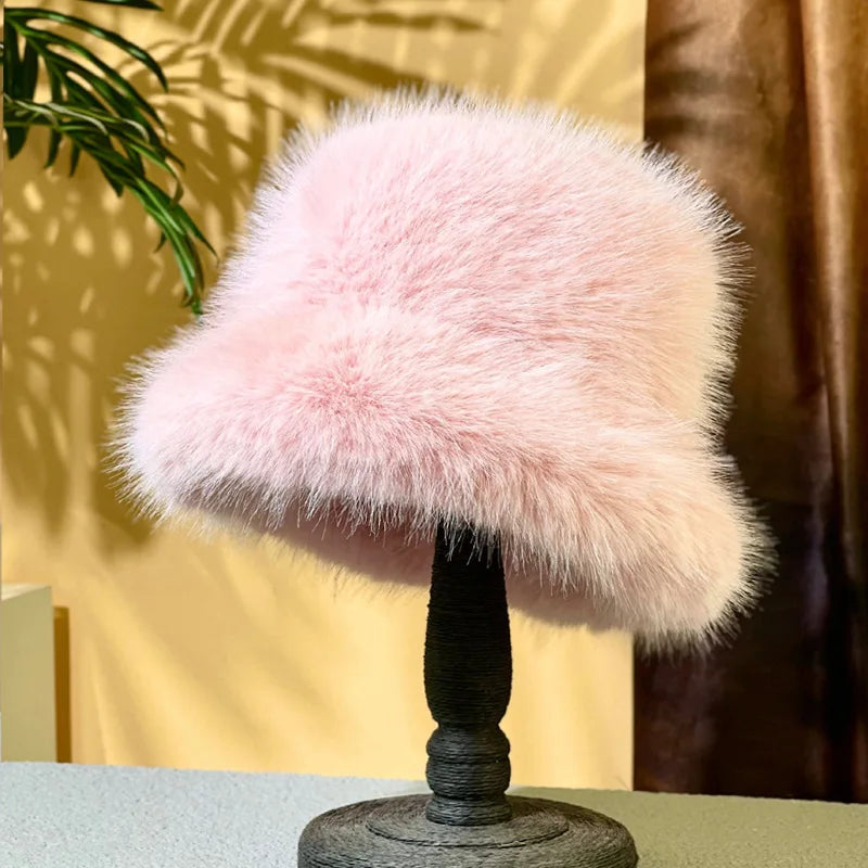 Winter New Imitation Fox Fur Fur Velvet Ladies Hat Ins Style Korean Fashion Luxury Fisherman Hat Outdoor Shopping Accessories 
