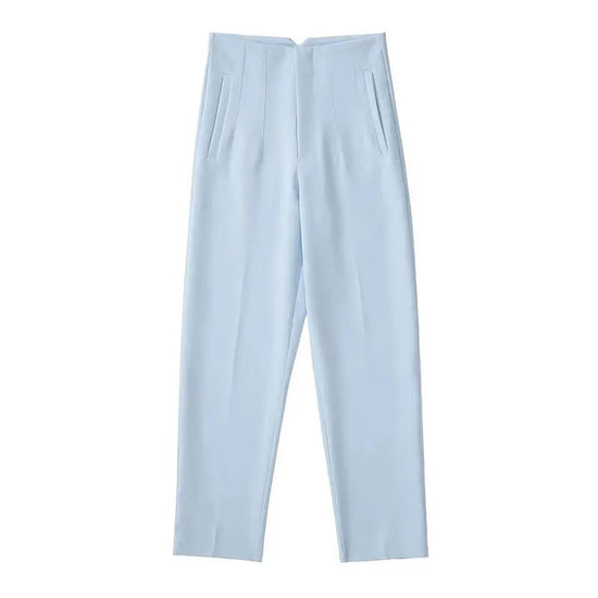 TRAFZA 2024 Woman Solid Trouser High Waist Slim Zipper Fly Long Pants Female Wild Commute Office Lady Woman Pencil Pant Street FitiqueFit