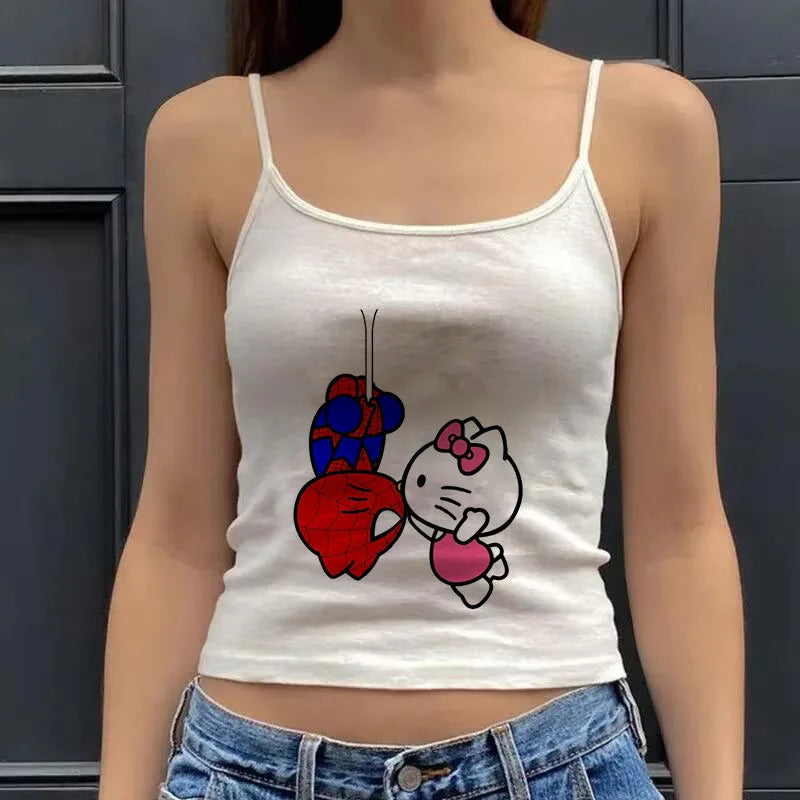 2000s Tops Emo Girls Camisole Tops Hello Kitty Print Grunge Crop Tops Y2k Clothes Vintage Punk Women's Corset Tank Top Baby Tees FitiqueFit