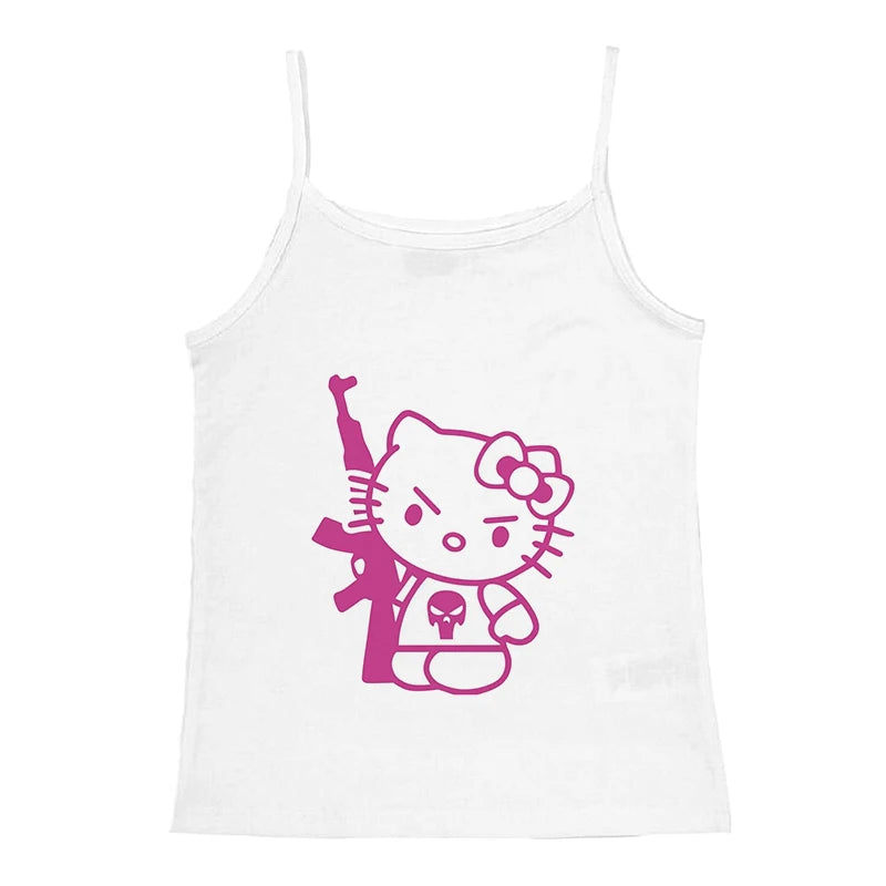 2000s Tops Emo Girls Camisole Tops Hello Kitty Print Grunge Crop Tops Y2k Clothes Vintage Punk Women's Corset Tank Top Baby Tees FitiqueFit