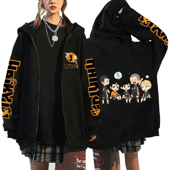 🏐 Haikyuu!! Karasuno High School Zip-Up Hoodie – Unisex Anime Streetwear FitiqueFit