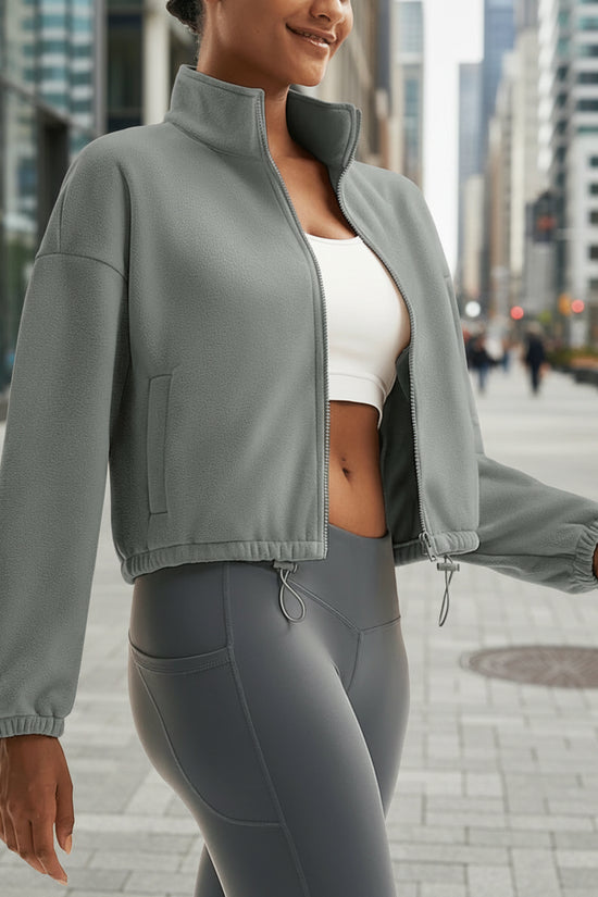 TACVASEN Winter Fleece Cropped Jackets Womens Fashion Stand Collar Casual Outwear Tops Lightweight Warm Outdoor 4 Pockets Coats 