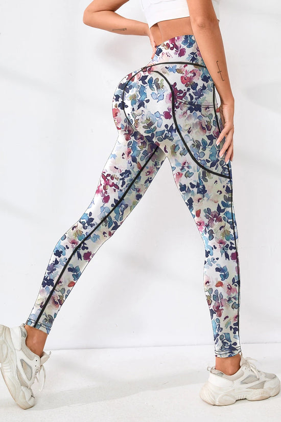 Printed women's high waistband pocket fitness pants paired with tight abdominal yoga pants, suitable for running, hiking, and sp 