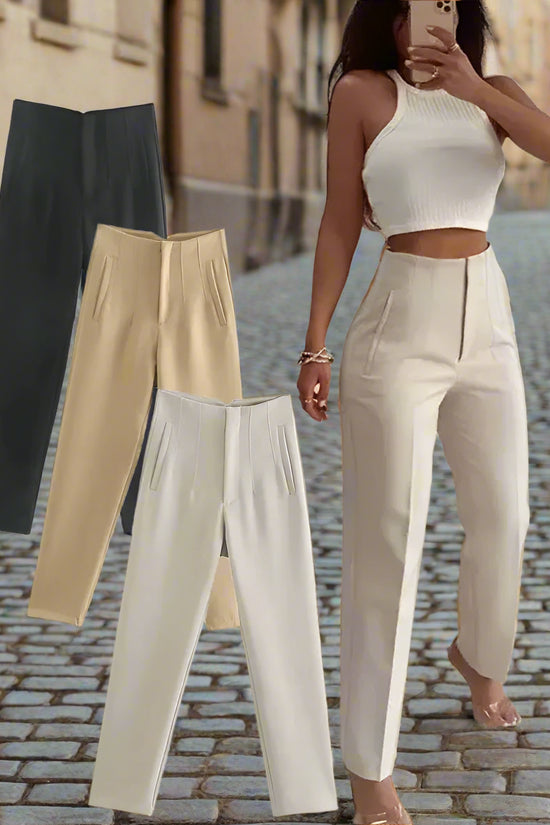 TRAFZA 2024 Woman Solid Trouser High Waist Slim Zipper Fly Long Pants Female Wild Commute Office Lady Woman Pencil Pant Street FitiqueFit